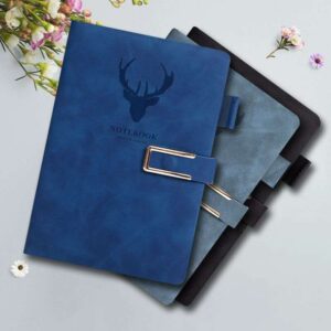 Deep Blue Leather Stag Embossed Notebook