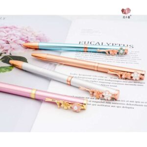 Chic Rose Gold Floral Accent Pens