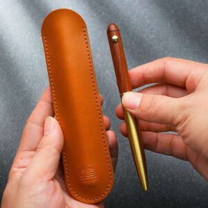 Handcrafted Leather Single Pen Pouch with Wooden Pen