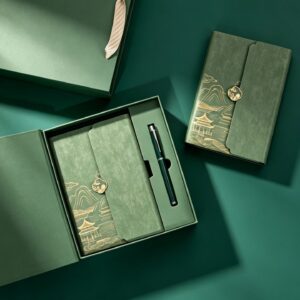 Elegant Green Notebook and Pen Gift Box