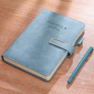 Classic Slate Blue Leather Journal with Pen